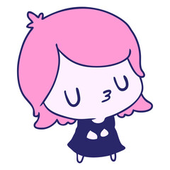 cartoon illustration of a cute kawaii girl in bright neon color