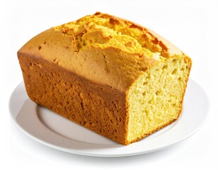 Loaf of yellow cake on plate
