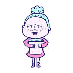 cartoon happy old lady in bright neon color