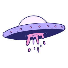 cartoon flying UFO in bright neon color