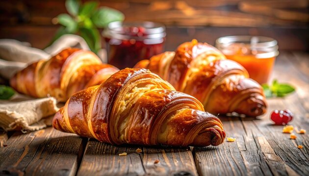 Golden croissants with jam - Powered by Adobe