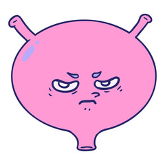 cartoon angry bladder in bright neon color