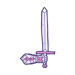 cartoon sword and hand in bright neon color