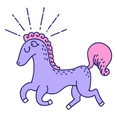 illustration of a traditional tattoo style prancing stallion in bright neon color