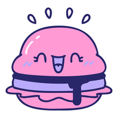 cartoon of a tasty burger in bright neon color