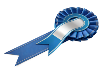 A close up of a shiny blue ribbon with white stitching on a transparent checkered background design element on transparent background