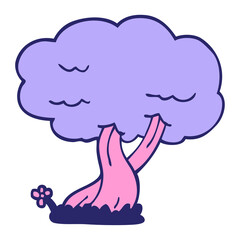 cartoon doodle tree in bright neon color