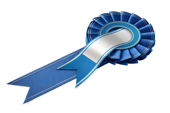 A close up of a shiny blue ribbon with white stitching on a transparent checkered background design element on transparent background