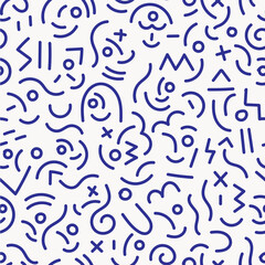 Funny kids faces creative seamless lines vector pattern