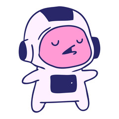 cartoon illustration of a kawaii cute astronaut boy in bright neon color
