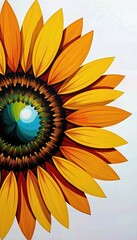 Creative sunflower illustration with vibrant yellow petals and a colorful center creates an abstract botanical piece.