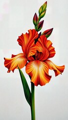 Orange iris flower showcases bright floral petals and vibrant botanical colors against a simple, white background for a lovely natural presentation.