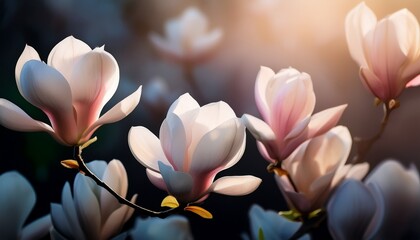 Obraz premium soft pastel magnolia blossoms delicate spring flowers in low light