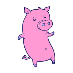 funny cartoon pig in bright neon color