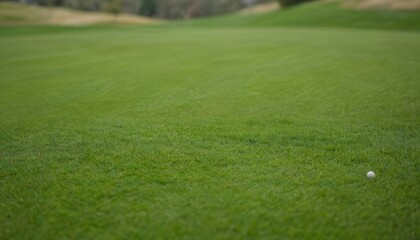 Manicured golf course grass, finely textured and vibrant green. Smooth, carpet-like turf in daylight. Features healthy grass blades, ideal for sports backgrounds, nature, or spring themes.
