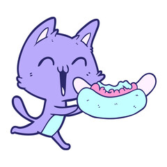 happy cartoon cat meowing in bright neon color