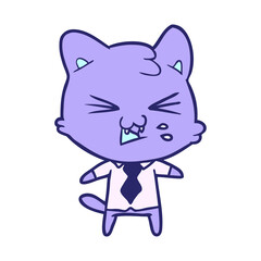 cartoon cat hissing in bright neon color