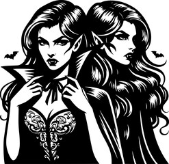 black and white halloween style art of a spooky vampire character perfect for kids fun and scary halloween design