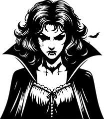 black and white halloween style art of a spooky vampire character perfect for kids fun and scary halloween design
