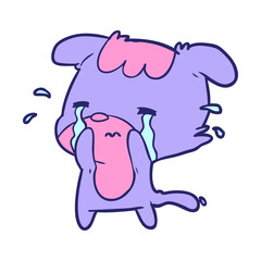 cartoon sad dog crying in bright neon color