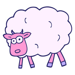 hand drawn doodle style cartoon sheep in bright neon color
