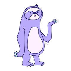 hand drawn quirky cartoon sloth in bright neon color