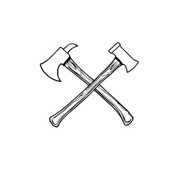 Crossed Axes: A Bold Line Art Illustration of Two Axes, Crossed in a Striking Monochrome Design, Suitable for Commercial Use.