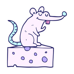 cartoon mouse sitting on cheese in bright neon color