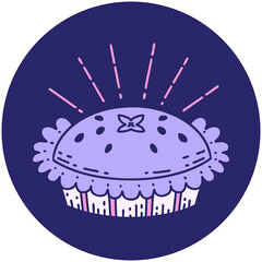 icon of a tattoo style amazing pie in bright neon color