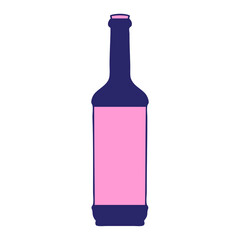 hand drawn quirky cartoon wine bottle in bright neon color