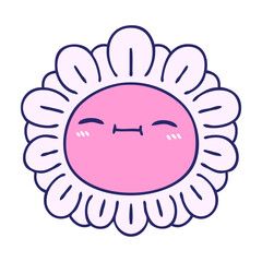 hand drawn quirky cartoon flower  in bright neon color
