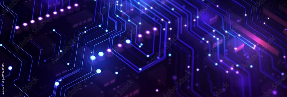 Wall mural abstract circuit board background vector presentation design with a blue light effect on dark purple