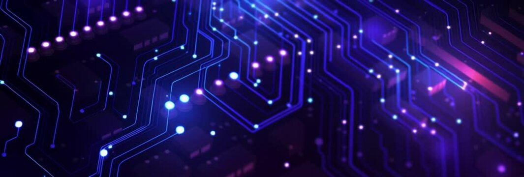 Abstract circuit board background vector presentation design with a blue light effect on dark purple and navy colors for technology, digital, or tech-themed concepts Generative AI