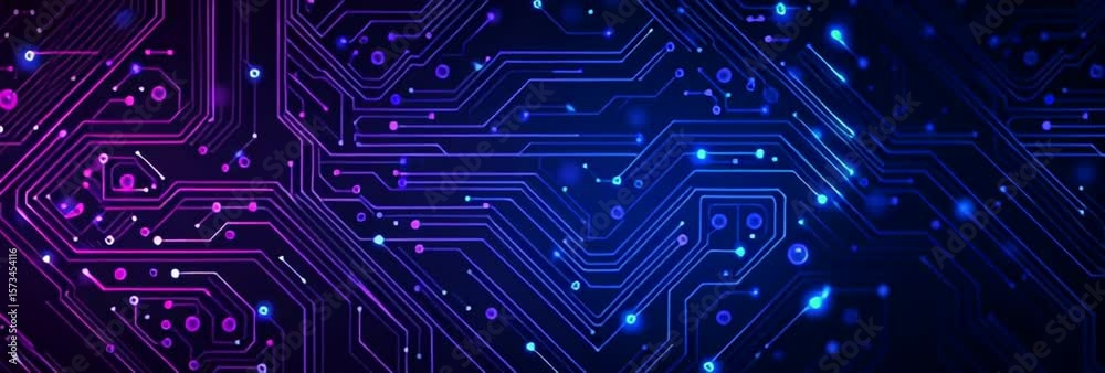 Wall mural abstract circuit board background vector presentation design with a blue light effect on dark purple