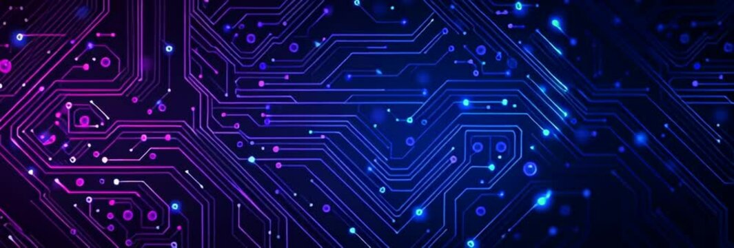 Abstract circuit board background vector presentation design with a blue light effect on dark purple and navy colors for technology, digital, or tech-themed concepts Generative AI - Powered by Adobe