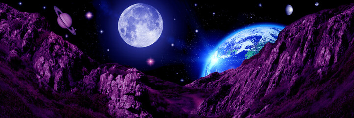 Space scene with planets, stars and galaxies.