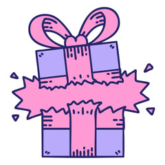 tattoo in traditional style of a present in bright neon color