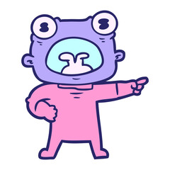 cartoon weird alien shouting in bright neon color