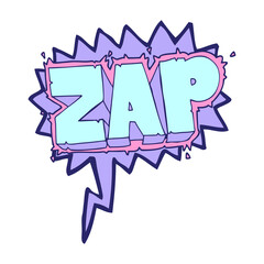 freehand drawn speech bubble cartoon zap symbol in bright neon color
