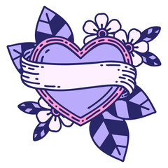 tattoo in traditional style of a heart and banner in bright neon color