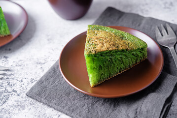 Asian pandan green cake in a plate