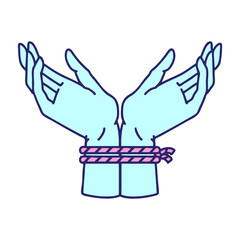 tattoo in traditional style of a pair of tied hands in bright neon color