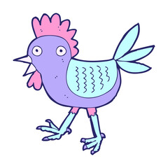 funny cartoon chicken in bright neon color