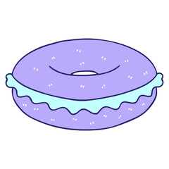 hand drawn quirky cartoon bagel in bright neon color