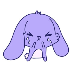 freehand drawn cartoon of cute kawaii sad bunny in bright neon color