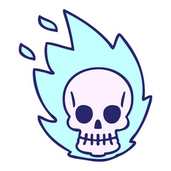 hand drawn quirky cartoon skull in bright neon color