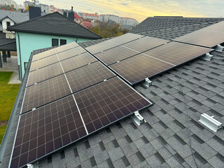 Solar panel system being installed outdoors, eco-friendly energy concept