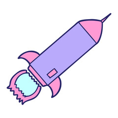 cartoon rocket in bright neon color