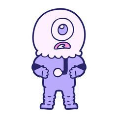 cartoon cyclops alien spaceman in bright neon color