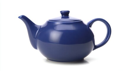 Fototapeta premium A ceramic blue teapot with its classic, elegant form. The teapot, presented against a clean backdrop, exudes simplicity and functionality. white background